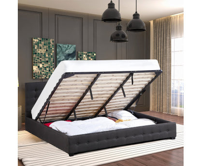 KING UMBREON LINEN FABRIC FRONT GAS LIFT BED FRAME WITH PLATFORM STORAGE - DARK GREY