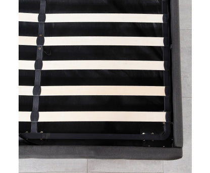 KING UMBREON LINEN FABRIC FRONT GAS LIFT BED FRAME WITH PLATFORM STORAGE - DARK GREY
