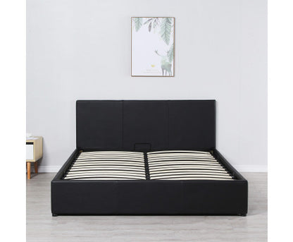 KING UMBREON LINEN FABRIC FRONT GAS LIFT BED FRAME WITH PLATFORM STORAGE - BLACK