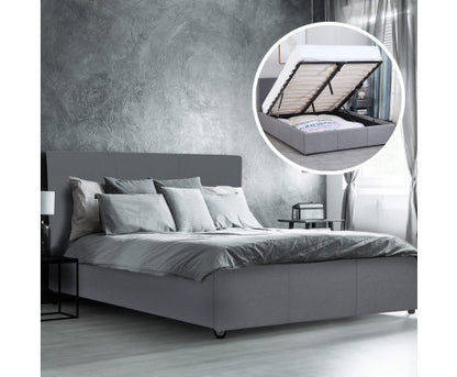 KING UMBREON LINEN FABRIC FRONT GAS LIFT BED FRAME - GREY