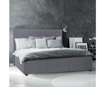 KING UMBREON LINEN FABRIC FRONT GAS LIFT BED FRAME - GREY