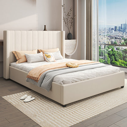 QUEEN FUDGE FABRIC LINEN BED WITH 4 SIDE DRAWERS - BEIGE