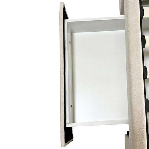 QUEEN FUDGE FABRIC LINEN BED WITH 4 SIDE DRAWERS - BEIGE