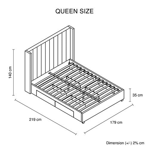 QUEEN FUDGE FABRIC LINEN BED WITH 4 SIDE DRAWERS - BEIGE