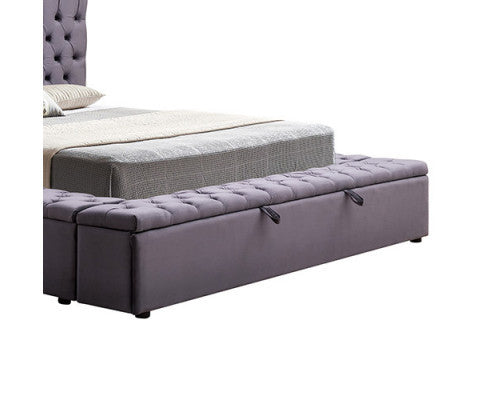 KING RIDGEN VELVET FABRIC BED FRAME WITH TUFTED BEDHEAD - DARK GREY