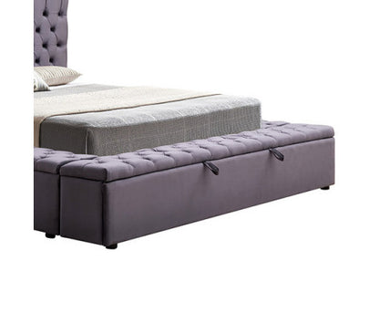 KING RIDGEN VELVET FABRIC BED FRAME WITH TUFTED BEDHEAD - DARK GREY