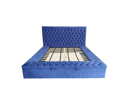 KING RIDGEN VELVET FABRIC BED FRAME WITH STORAGE - BLUE