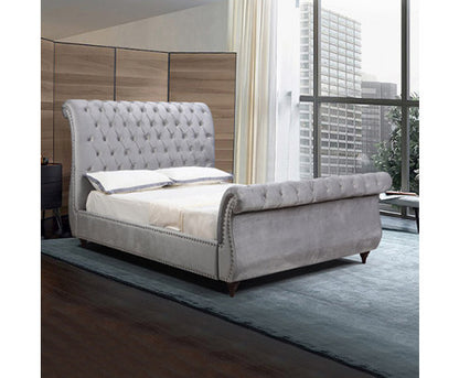 QUEEN JAYDEN FABRIC BED FRAME - VELVET GREY