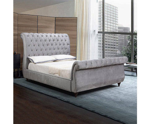 QUEEN JAYDEN FABRIC BED FRAME - VELVET GREY