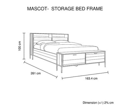 QUEEN DYNIE BED FRAME WITH HEADBOARD/ FOOTBOARD STORAGE - AS PICTURED