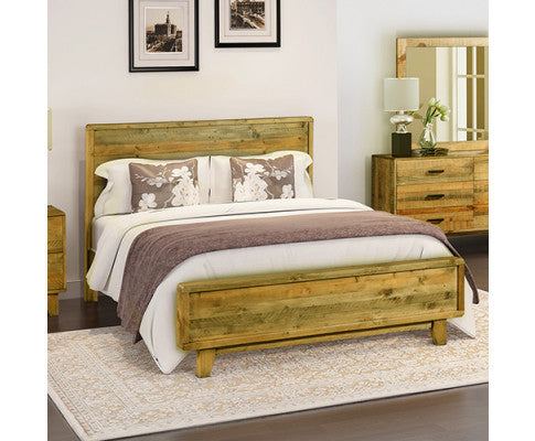 Double Woodvince Solid Wood Bed Frame- Antique Light Brown