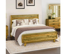 KING WOODVINCE SOLID WOOD BED FRAME- ANTIQUE LIGHT BROWN