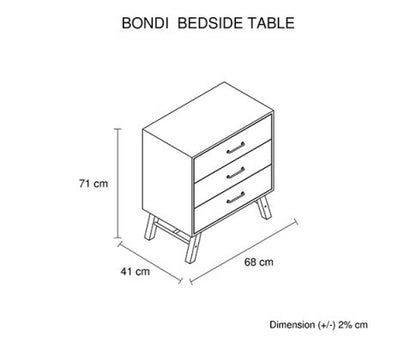 LUCINDA 3 DRAWER BEDSIDE TABLE - AS PICTURED