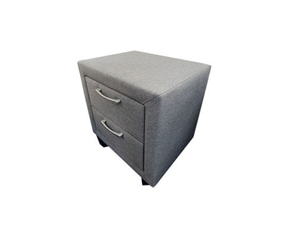 ELDIANA 2 DRAWER LINEN FABRIC BEDSIDE TABLE - 460(H) x 500(W) - LIGHT GREY