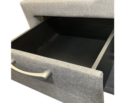 ELDIANA 2 DRAWER LINEN FABRIC BEDSIDE TABLE - 460(H) x 500(W) - LIGHT GREY