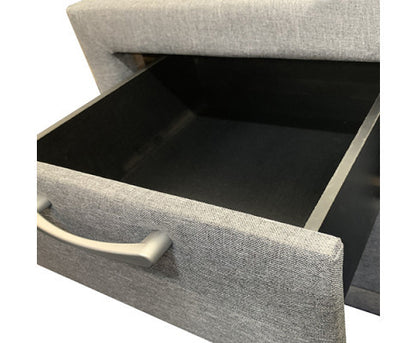 ELDIANA 2 DRAWER LINEN FABRIC BEDSIDE TABLE - 460(H) x 500(W) - LIGHT GREY