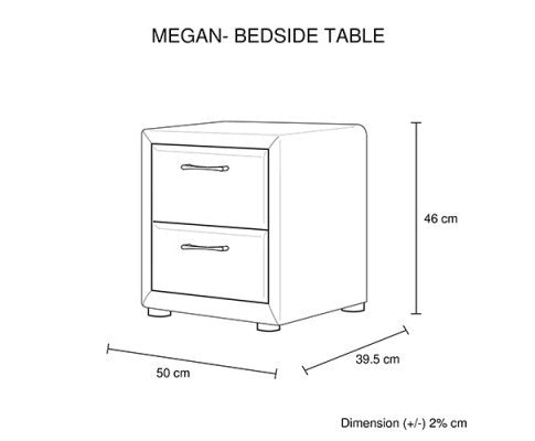 ELDIANA 2 DRAWER LINEN FABRIC BEDSIDE TABLE - 460(H) x 500(W) - LIGHT GREY