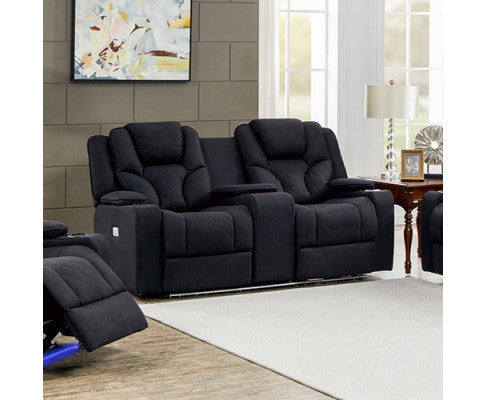 Nazneen 2 Seater Fabric Recliner Arm Chair - Black