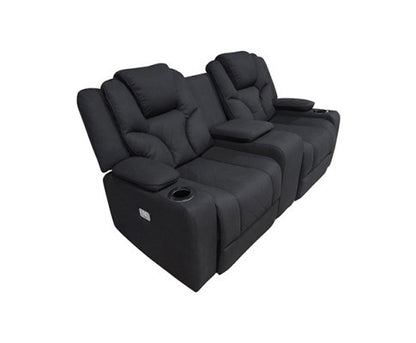 NAZNEEN 2 SEATER FABRIC RECLINER ARM CHAIR - BLACK
