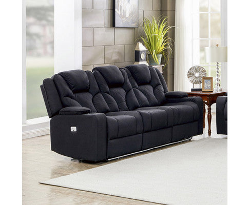 Nazneen 3 Seater Fabric Recliner Arm Chair - Black