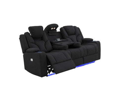 NAZNEEN 3 SEATER FABRIC RECLINER ARM CHAIR - BLACK