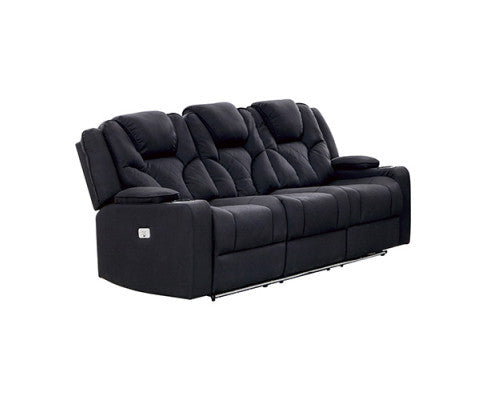 NAZNEEN 3 SEATER FABRIC RECLINER ARM CHAIR - BLACK