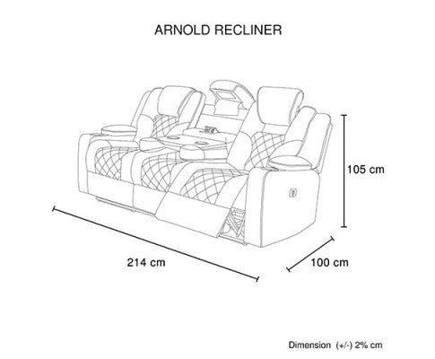 NAZNEEN 3 SEATER FABRIC RECLINER ARM CHAIR - BLACK