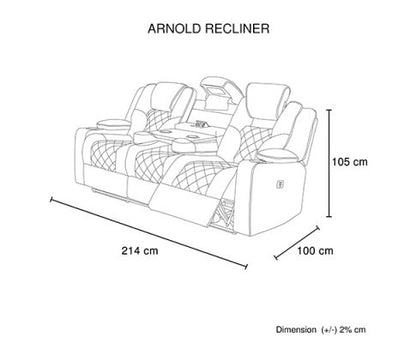 NAZNEEN 3 SEATER FABRIC RECLINER ARM CHAIR - BLACK