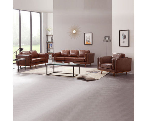 Nailah 3 + 2 Seater Leatherette Sofa Lounge Set - Brown