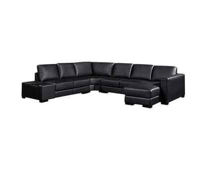 ELOWEN BONDED LEATHER U-SHAPED SOFA WITH RIGHT CHAISE LOUNGE SUITE - BLACK