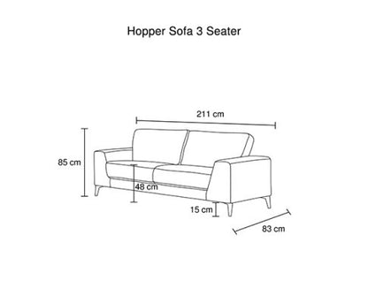 HOLPER 3 SEATER LINEN FABRIC SOFA - BLACK