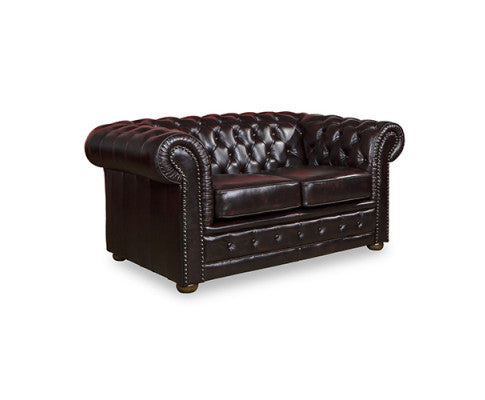 Alondra 2 Seater Genuine Leather Sofa - Burgandy
