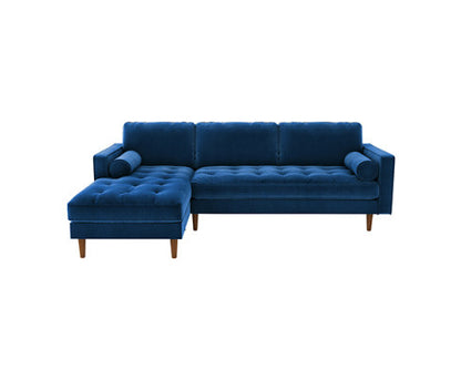 NASHA  2 SEATER VELVET FABRIC SOFA WITH CHAISE LOUNGE SETTING - NAVY BLUE