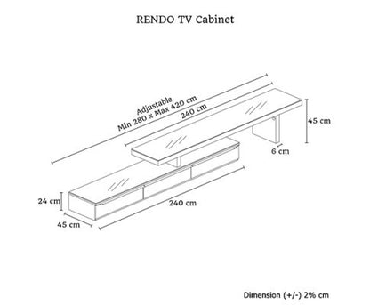 OSMOND ADJUSTABLE TV ENTERTAINMENT UNIT - 450(H) X 2800-4200(W) X 450(D) - HIGH GLOSS  WHITE