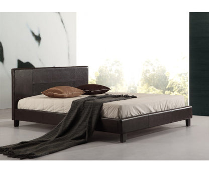QUEEN MORRILTON LEATHERETTE BED FRAME - BROWN