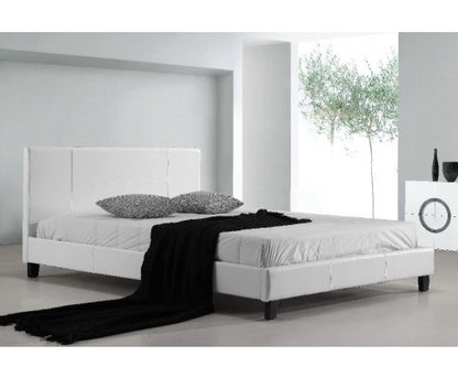 QUEEN KERVY LEATHER BED - WHITE