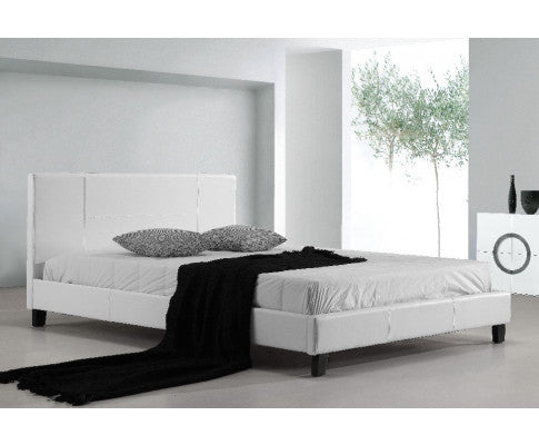QUEEN KERVY LEATHER BED - WHITE