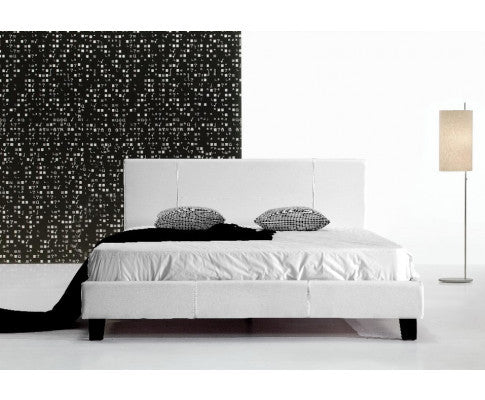QUEEN KERVY LEATHER BED - WHITE