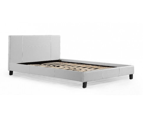 QUEEN KERVY LEATHER BED - WHITE