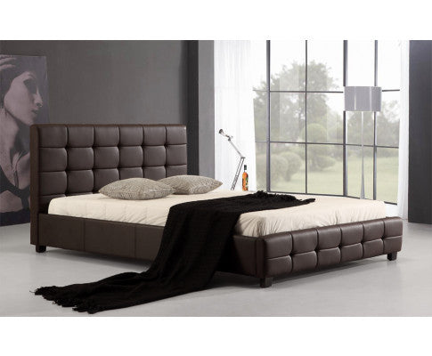 QUEEN ALBERIO PU LEAHTER  DELUXE BED - BROWN