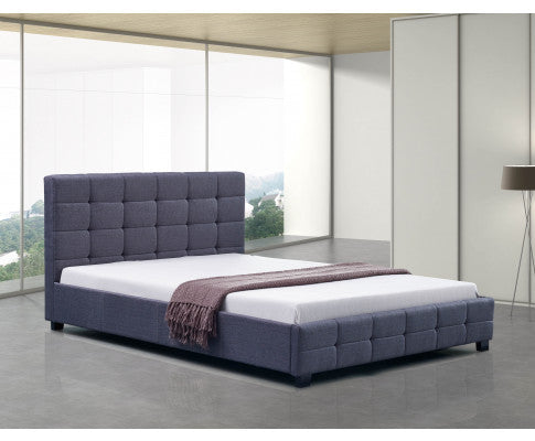 QUEEN MAGORIAN FABRIC BED AND BUTTON TUFTED HEADBOARD - GREY