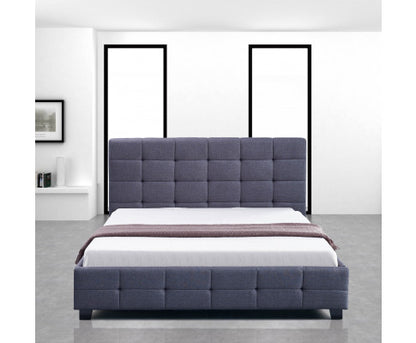 QUEEN MAGORIAN FABRIC BED AND BUTTON TUFTED HEADBOARD - GREY