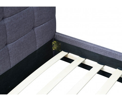QUEEN MAGORIAN FABRIC BED AND BUTTON TUFTED HEADBOARD - GREY