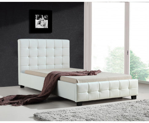 KING SINGLE MALCOLM DELUXE LEATHER BED - WHITE