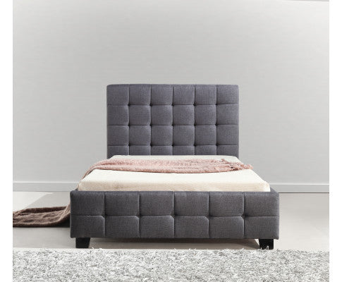KING SINGLE FELTON LINEN FABRIC DELUXE BED FRAME - GREY