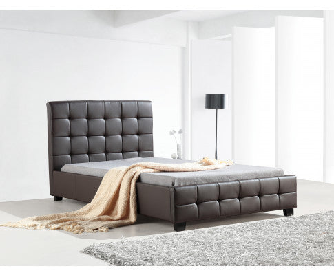KING SINGLE ALBERIO PU LEAHTER  DELUXE BED FRAME - BROWN