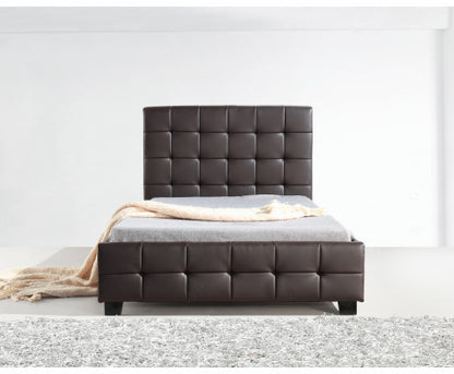 KING SINGLE ALBERIO PU LEAHTER  DELUXE BED FRAME - BROWN