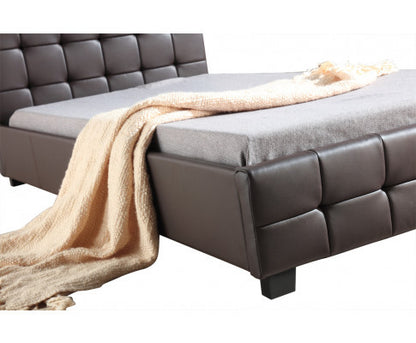 KING SINGLE ALBERIO PU LEAHTER  DELUXE BED FRAME - BROWN