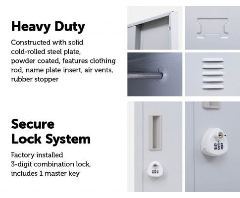 KENZIE TWO-DOOR  OFFICE - GYM - STORAGE - SHED - LOCKER WITH 3-DIGIT COMBINATION LOCK  - GREY