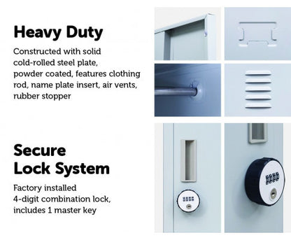 KENZIE TWO-DOOR  OFFICE - GYM - STORAGE - SHED - LOCKER WITH 4-DIGIT COMBINATION LOCK  - GREY